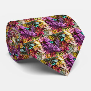 Cravate Kitty Chat Automne Feuilles d'Artsy Coloré Design