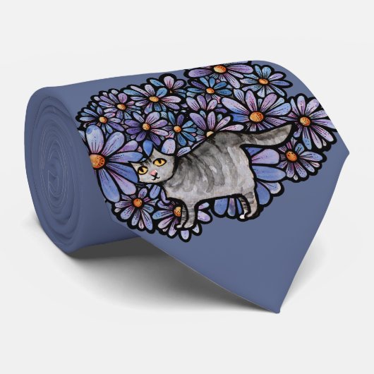 Cravate Kitty Chat Purple Daisées Gris Chat Art Gris Chats (Roulé)