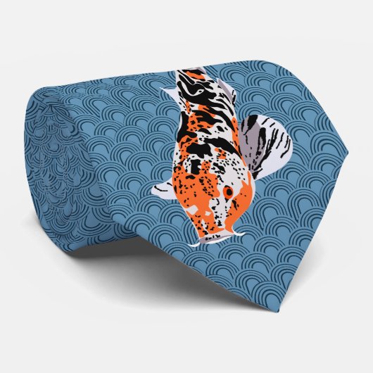 Cravate Koi Fish Illustrations sur Blue Wave Arrière - pla (Roulé)