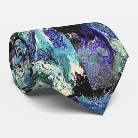 Cravate La Laguna #1 peinture en bleu, turquoise, blanc Ar (Roulé)