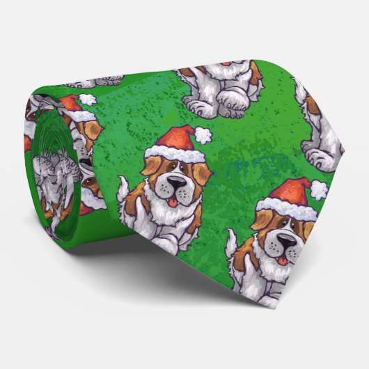 Cravate La mignonne St Bernard en Motif Casquette sur Vert (Roulé)