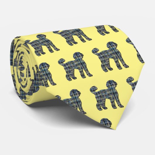 Cravate Labradoodé Chien Silhouette Jaune et Bleu Jaune (Roulé)