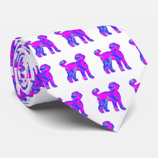 Cravate Labradoodé Chien Silhouette rose bleu blanc (Roulé)