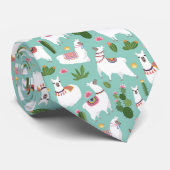 Cravate Lamas mignons sur le motif turquoise (Roulé)