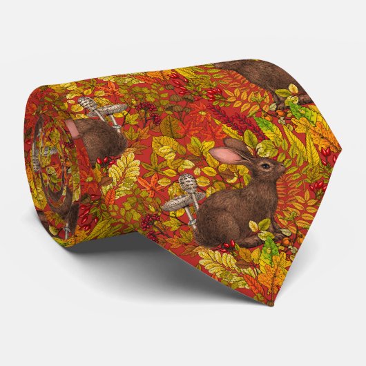 Cravate Lapin d'automne en rouge (Roulé)