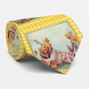 Cravate Lapin de Pâques et poussin vintage à carreaux de B