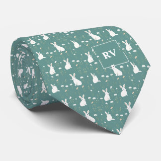Cravate Lapin de printemps floral monogramme