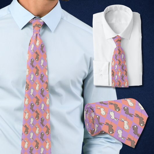 Cravate Lapin de printemps rose et pastel argyle violet 