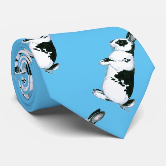 Cravate Lapin :  Noir et blanc (Roulé)