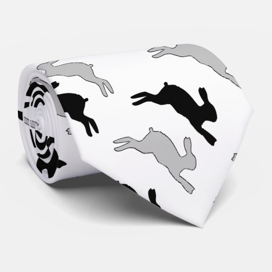 Cravate lapin sautant sur blanc (Roulé)