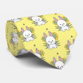 Cravate Lapins Et Fleurs Répètent Motif (Roulé)