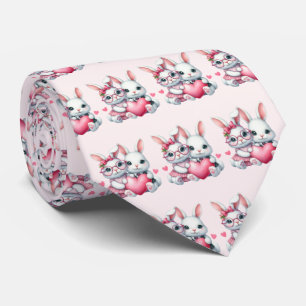 Cravate Lapins mignons partageant un motif de cœur