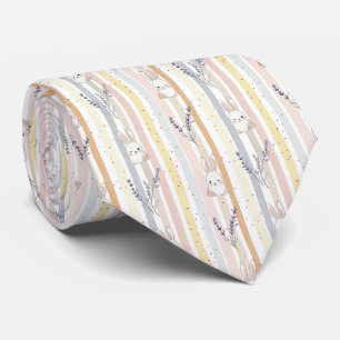 Cravate Lapins Pastel Lavande Rayures Botaniques
