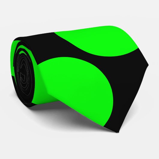 Cravate Large Neon Green Dots on Black Background Tie (Roulé)