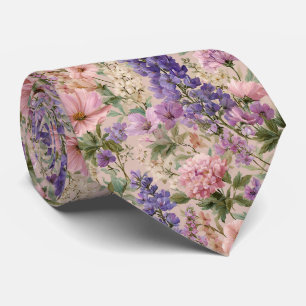 Cravate Lavande et Cosmos Pastel Floral Mariage