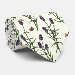 Cravate Lavande et papillons sur blanc