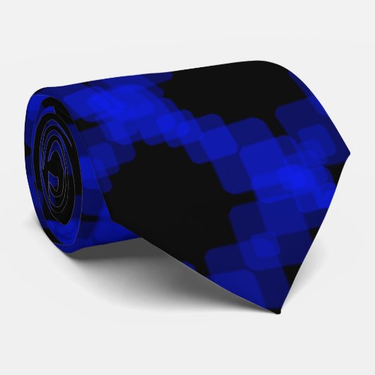 Cravate Layered True Blue Squared On Black Pattern         (Roulé)