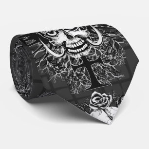 Cravate Le crâne avec s'est levé, des klaxons, croix,