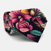 Cravate Le crâne sucre s'épanouit (Roulé)