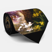 Cravate Le paon et les colombes dans un jardin (Roulé)