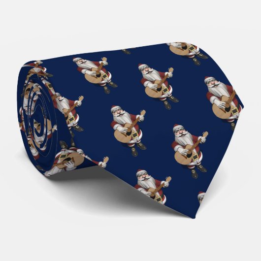 Cravate Le Père Noël Aime Jouer À La Guitare Accoustique (Roulé)
