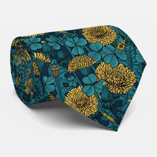 Cravate Le pré en jaune et bleu (Roulé)