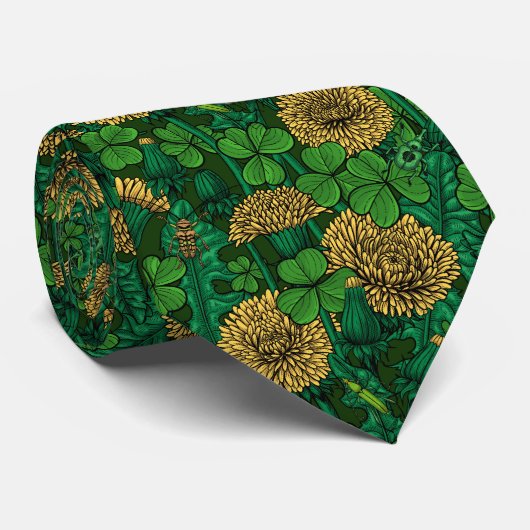 Cravate Le pré en vert et jaune (Roulé)