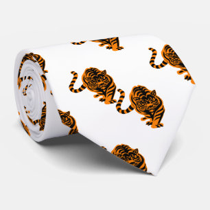 Cravate Le Tigre Design Mascotte Orange/Black Team Sur Bla