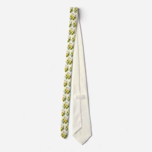 Cravate Lemon Bouquet with White Blossoms Pattern (Dos)