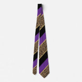 Cravate Léopard à bande diagonale noire, dorée et violette (Dos)