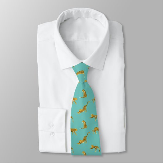 Cravate Leopard bleu turquoise (Attaché)
