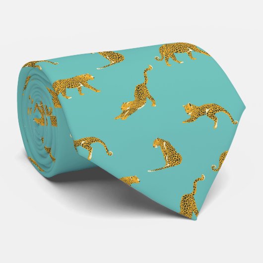 Cravate Leopard bleu turquoise (Roulé)