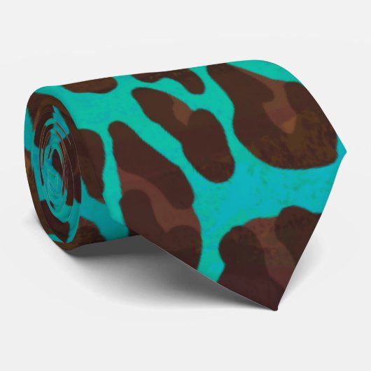 Cravate Léopard Brown et Turquoise (Roulé)