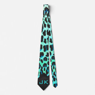 Cravate Léopard noir et Turquoise