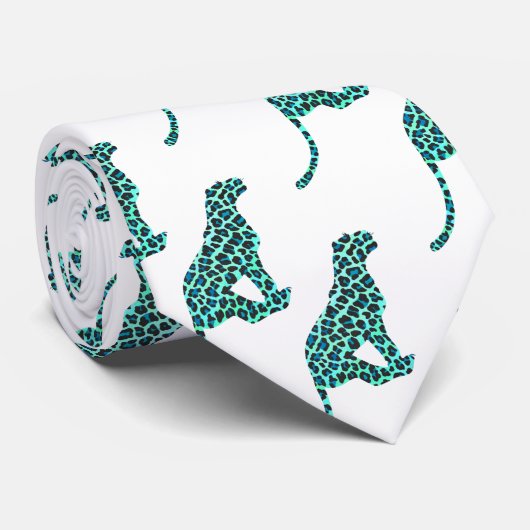 Cravate Léopard noir et Turquoise (Roulé)