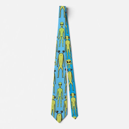 Cravate Les Aliens sont ici. Motif rétro L Bleu BG (Devant)