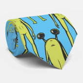 Cravate Les Aliens sont ici. Motif rétro L Bleu BG (Roulé)