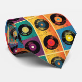 Cravate les années 70 Motif de disques vinyle Retro (Roulé)