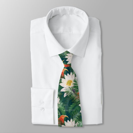 Cravate Les Blancs Lotus Tropical Birds & Lotus Motif (Attaché)