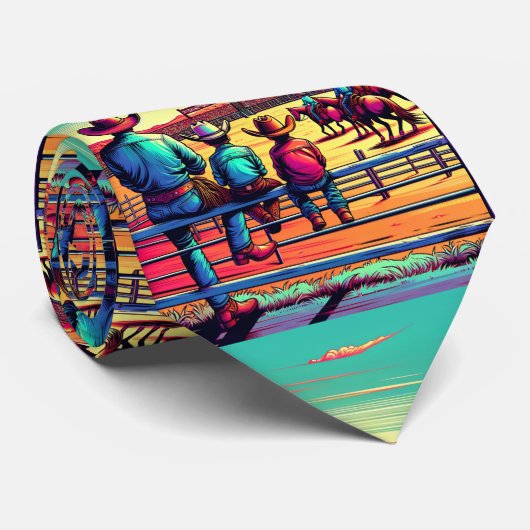 Cravate Les Cowboys Du Rodéo Occidental Sur La Clôture (Roulé)