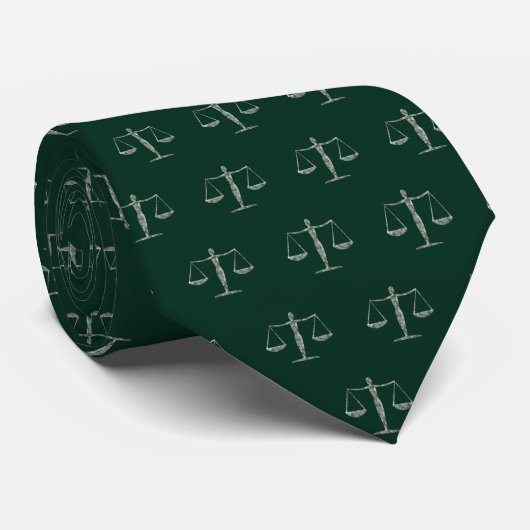 Cravate Les échelles de justice en vert (Roulé)