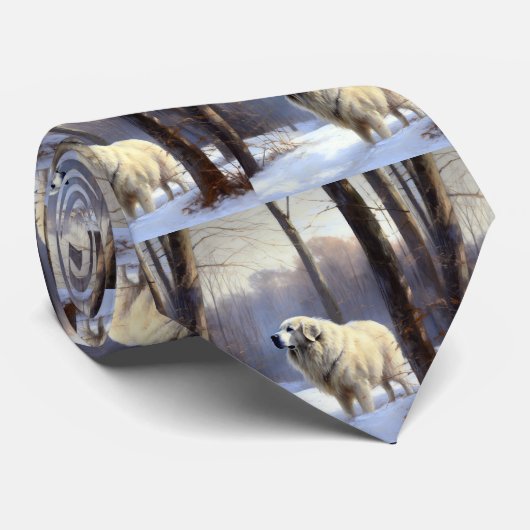 Cravate Les Grands Pyrénées Laissent Neige Noël (Roulé)