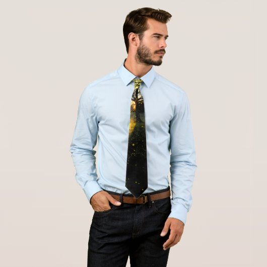 Cravate Les lucioles magiques paysage onirique (En situation)