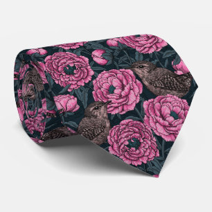 Cravate Les pivoines et les brins sur gris foncé