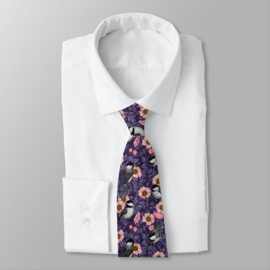 Cravate Les poulets dans le rose sauvage en rose et violet (Attaché)