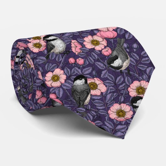 Cravate Les poulets dans le rose sauvage en rose et violet (Roulé)
