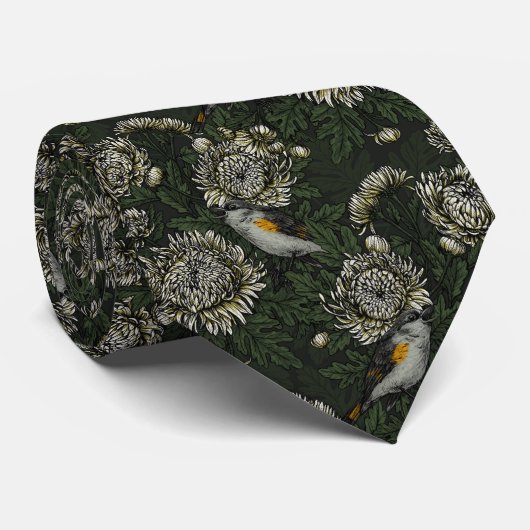 Cravate Les redémarrages dans les chrysanthèmes en vert et (Roulé)