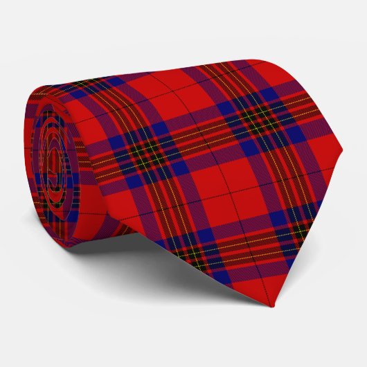 Cravate Leslie tartan rouge bleu violet plaid (Roulé)