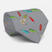 Cravate Leurres de pêche avec poisson sur gris (Roulé)