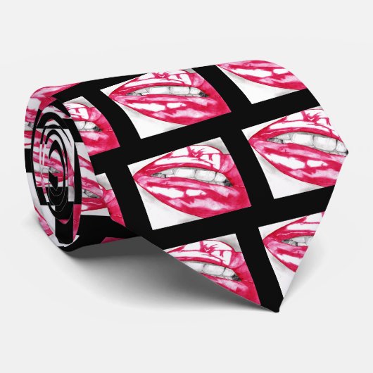 Cravate Lèvres chaudes Fuschia/Noir (Roulé)